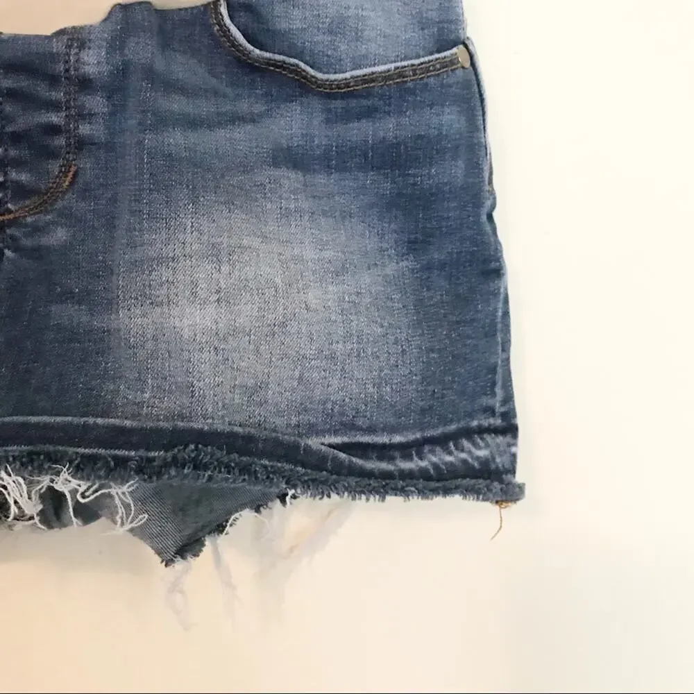 AOS distressed faded stretchy maternity full panel denim jean cutoff shorts S 26